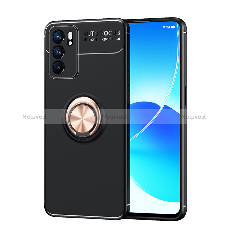 Ultra-thin Silicone Gel Soft Case Cover with Magnetic Finger Ring Stand JM1 for Oppo Reno6 5G