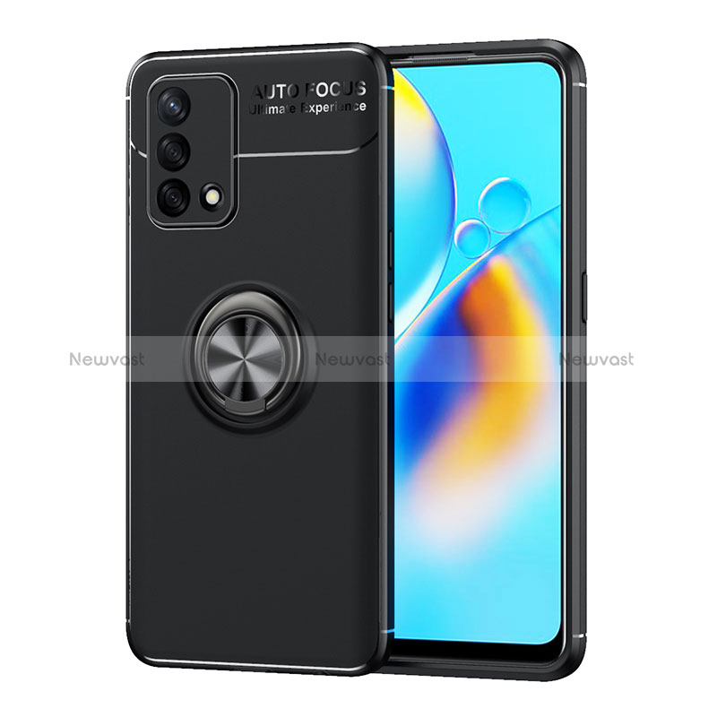 Ultra-thin Silicone Gel Soft Case Cover with Magnetic Finger Ring Stand JM1 for Oppo Reno6 Lite Black