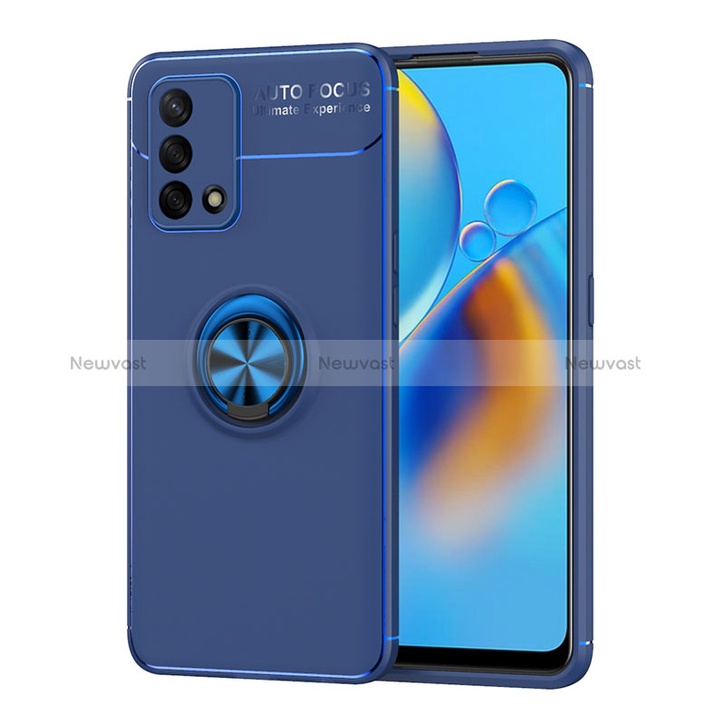 Ultra-thin Silicone Gel Soft Case Cover with Magnetic Finger Ring Stand JM1 for Oppo Reno6 Lite Blue