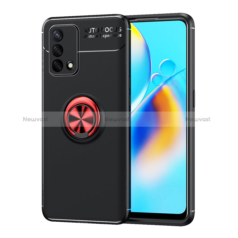 Ultra-thin Silicone Gel Soft Case Cover with Magnetic Finger Ring Stand JM1 for Oppo Reno6 Lite Red and Black