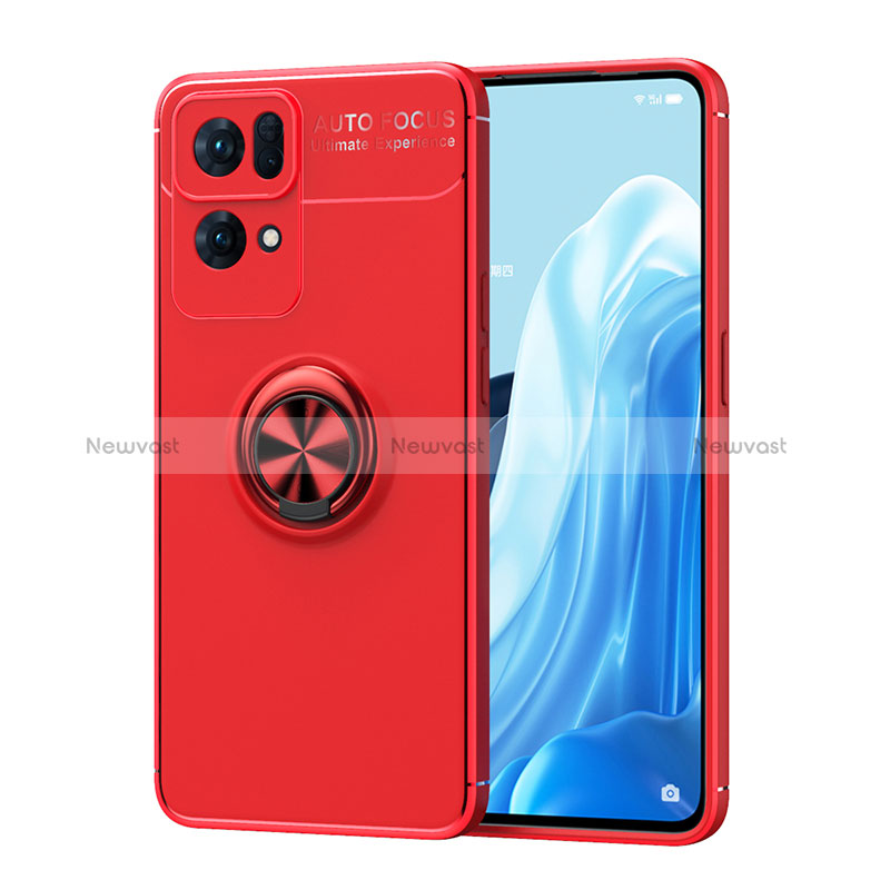 Ultra-thin Silicone Gel Soft Case Cover with Magnetic Finger Ring Stand JM1 for Oppo Reno7 Pro 5G