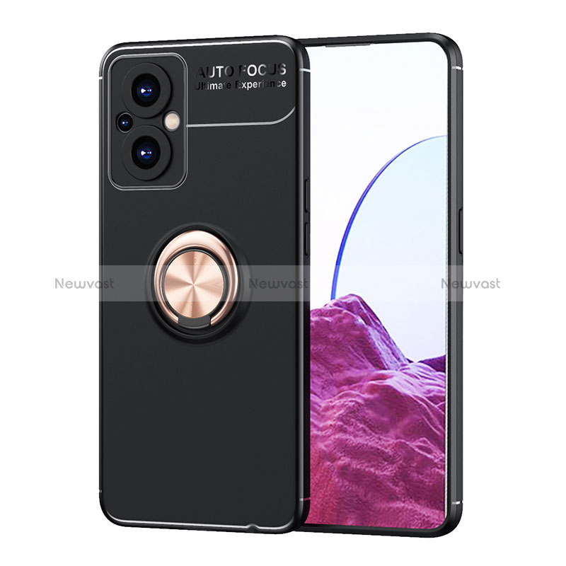 Ultra-thin Silicone Gel Soft Case Cover with Magnetic Finger Ring Stand JM1 for Oppo Reno7 Z 5G Gold and Black