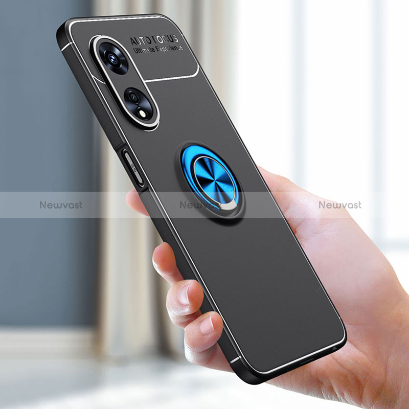 Ultra-thin Silicone Gel Soft Case Cover with Magnetic Finger Ring Stand JM1 for Oppo Reno8 T 5G