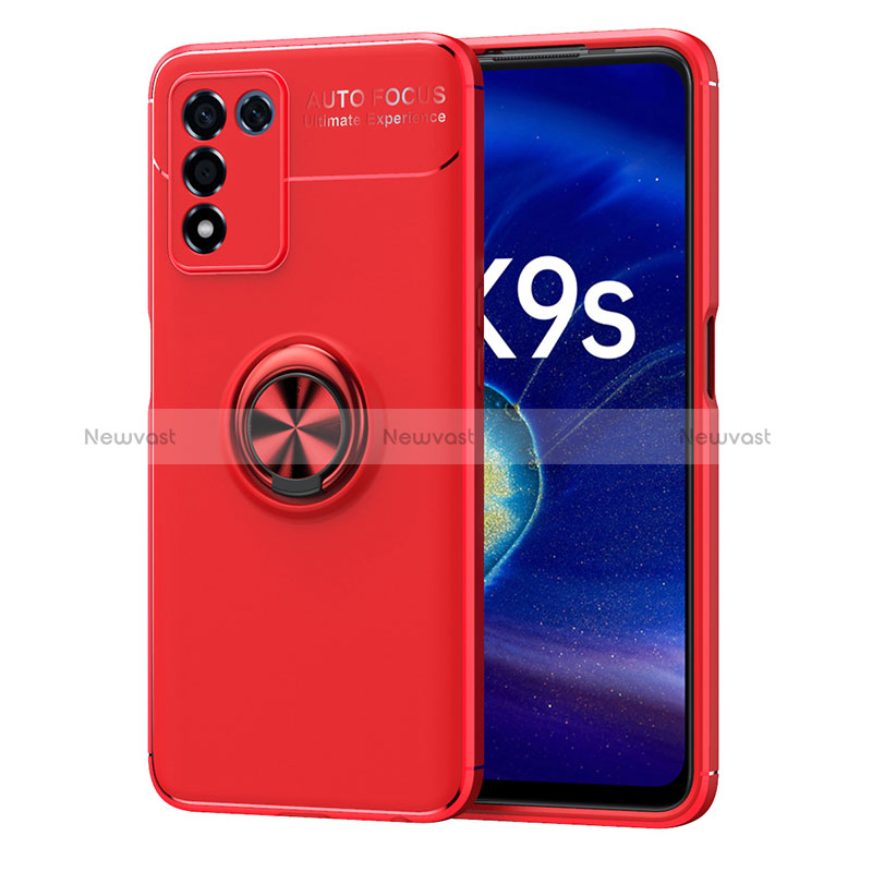 Ultra-thin Silicone Gel Soft Case Cover with Magnetic Finger Ring Stand JM1 for Realme 9 SE 5G Red