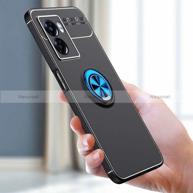 Ultra-thin Silicone Gel Soft Case Cover with Magnetic Finger Ring Stand JM1 for Realme Q5i 5G