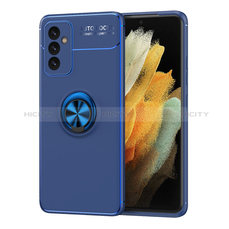 Ultra-thin Silicone Gel Soft Case Cover with Magnetic Finger Ring Stand JM1 for Samsung Galaxy A05s Blue