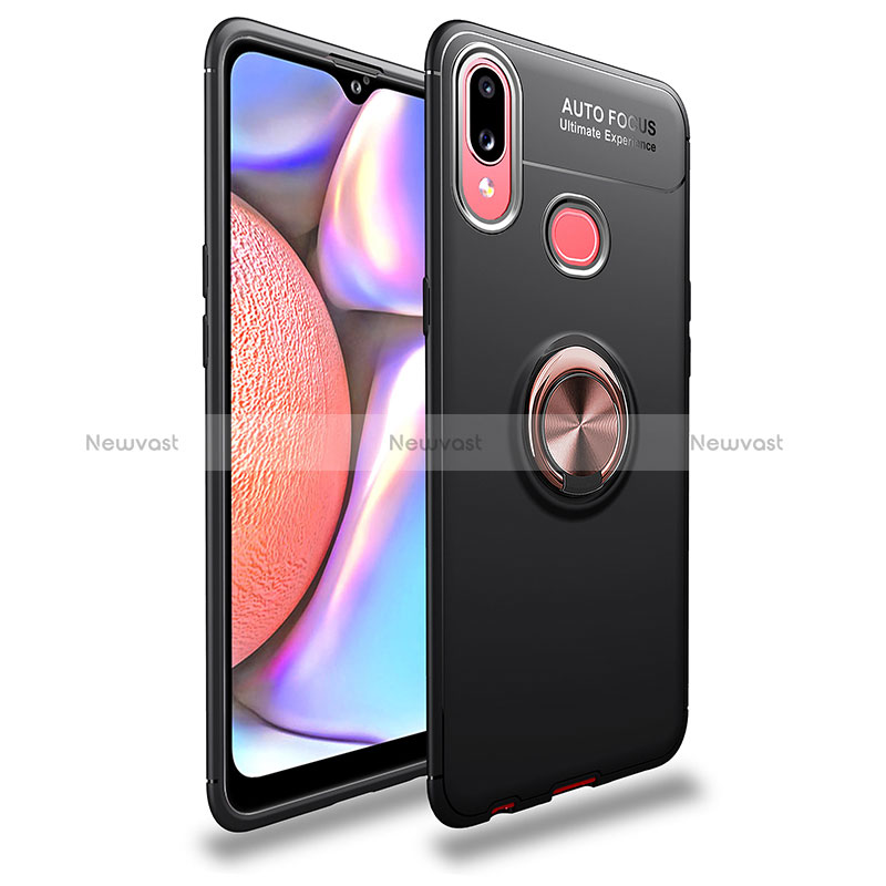 Ultra-thin Silicone Gel Soft Case Cover with Magnetic Finger Ring Stand JM1 for Samsung Galaxy A10s Gold and Black