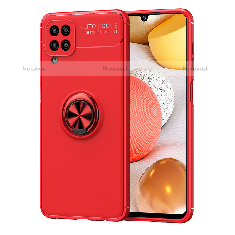 Ultra-thin Silicone Gel Soft Case Cover with Magnetic Finger Ring Stand JM1 for Samsung Galaxy A12 Red