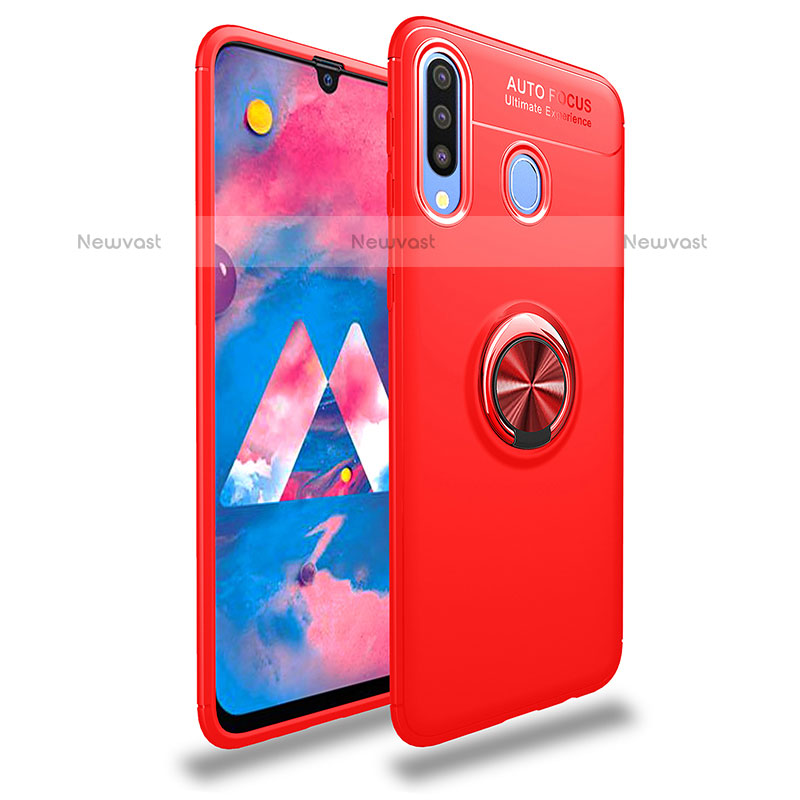 Ultra-thin Silicone Gel Soft Case Cover with Magnetic Finger Ring Stand JM1 for Samsung Galaxy A20 Red