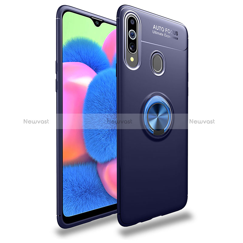 Ultra-thin Silicone Gel Soft Case Cover with Magnetic Finger Ring Stand JM1 for Samsung Galaxy A20s Blue