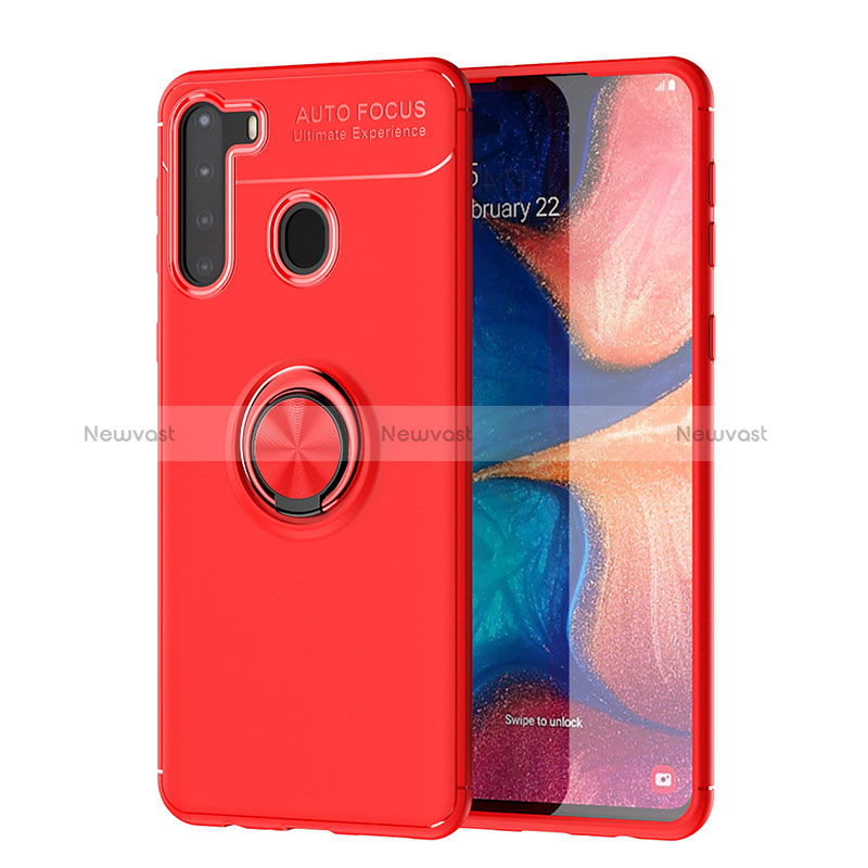 Ultra-thin Silicone Gel Soft Case Cover with Magnetic Finger Ring Stand JM1 for Samsung Galaxy A21