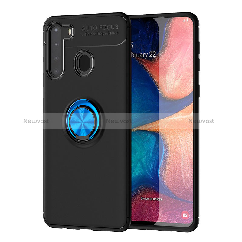 Ultra-thin Silicone Gel Soft Case Cover with Magnetic Finger Ring Stand JM1 for Samsung Galaxy A21