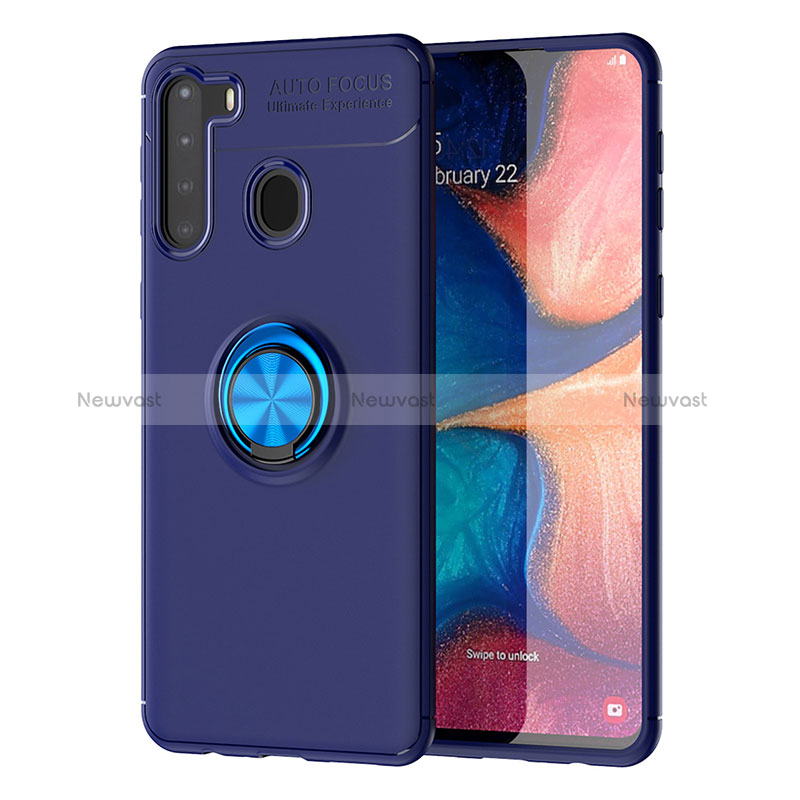 Ultra-thin Silicone Gel Soft Case Cover with Magnetic Finger Ring Stand JM1 for Samsung Galaxy A21