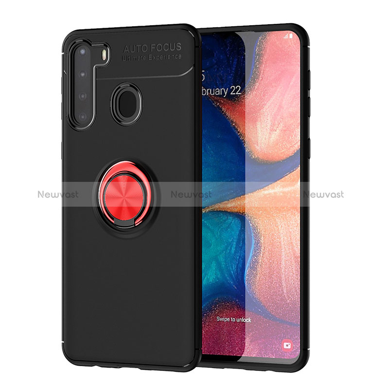 Ultra-thin Silicone Gel Soft Case Cover with Magnetic Finger Ring Stand JM1 for Samsung Galaxy A21