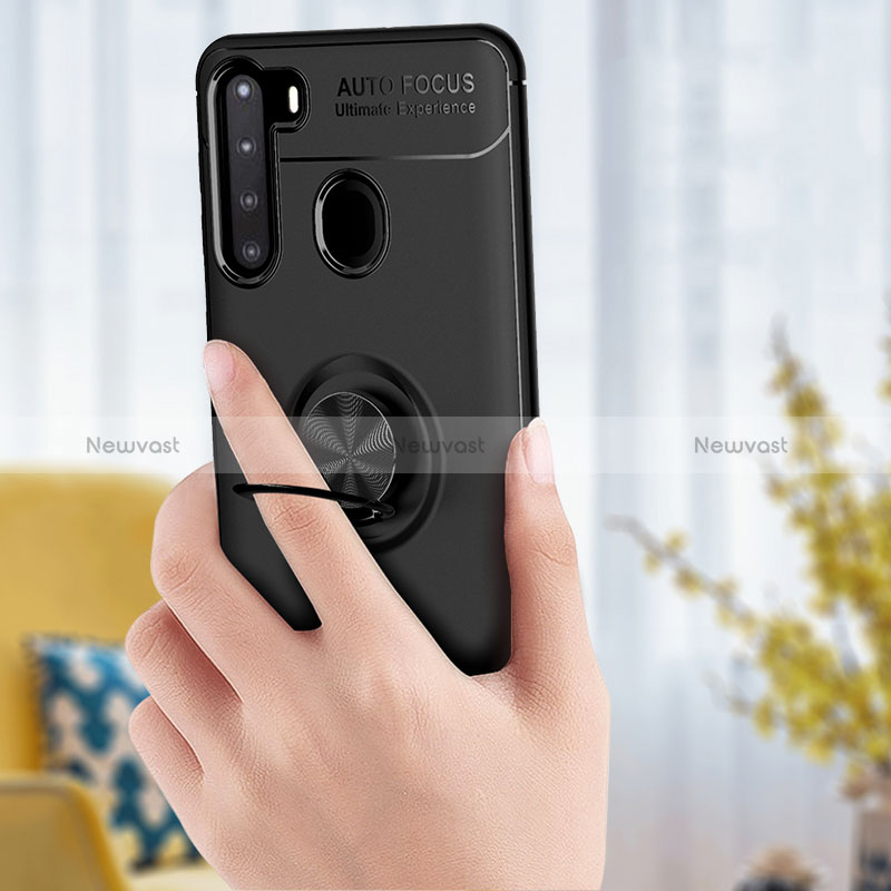 Ultra-thin Silicone Gel Soft Case Cover with Magnetic Finger Ring Stand JM1 for Samsung Galaxy A21