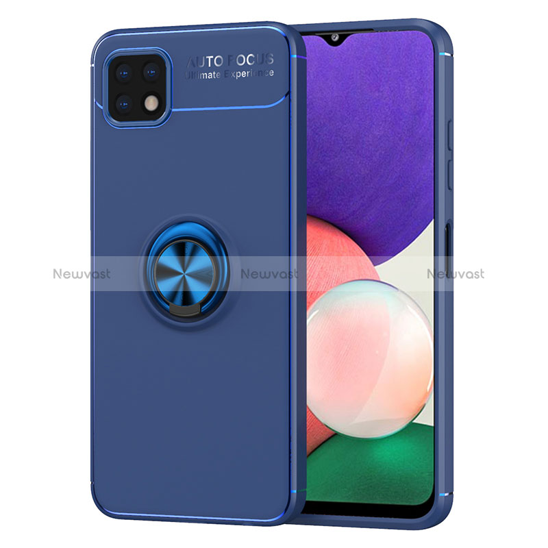 Ultra-thin Silicone Gel Soft Case Cover with Magnetic Finger Ring Stand JM1 for Samsung Galaxy A22 5G Blue