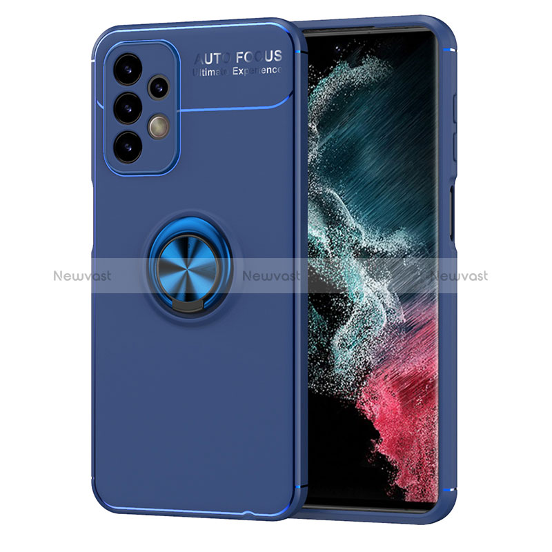 Ultra-thin Silicone Gel Soft Case Cover with Magnetic Finger Ring Stand JM1 for Samsung Galaxy A23 4G Blue