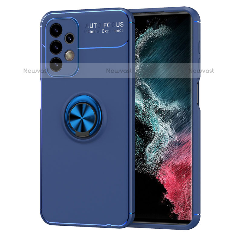 Ultra-thin Silicone Gel Soft Case Cover with Magnetic Finger Ring Stand JM1 for Samsung Galaxy A23 5G Blue