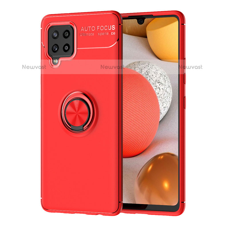 Ultra-thin Silicone Gel Soft Case Cover with Magnetic Finger Ring Stand JM1 for Samsung Galaxy A42 5G Red