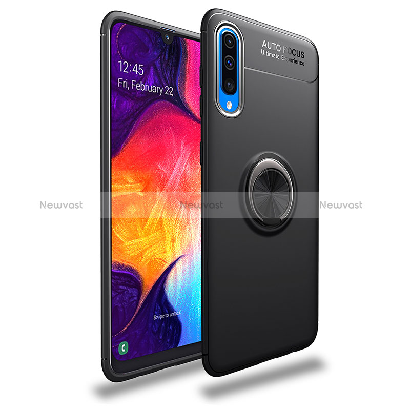 Ultra-thin Silicone Gel Soft Case Cover with Magnetic Finger Ring Stand JM1 for Samsung Galaxy A50 Black
