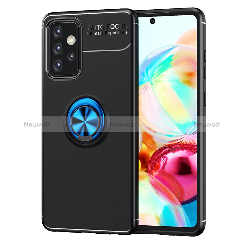 Ultra-thin Silicone Gel Soft Case Cover with Magnetic Finger Ring Stand JM1 for Samsung Galaxy A52s 5G Blue and Black