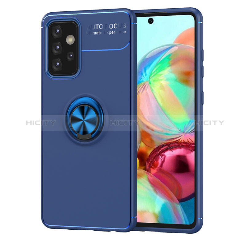Ultra-thin Silicone Gel Soft Case Cover with Magnetic Finger Ring Stand JM1 for Samsung Galaxy A72 4G Blue
