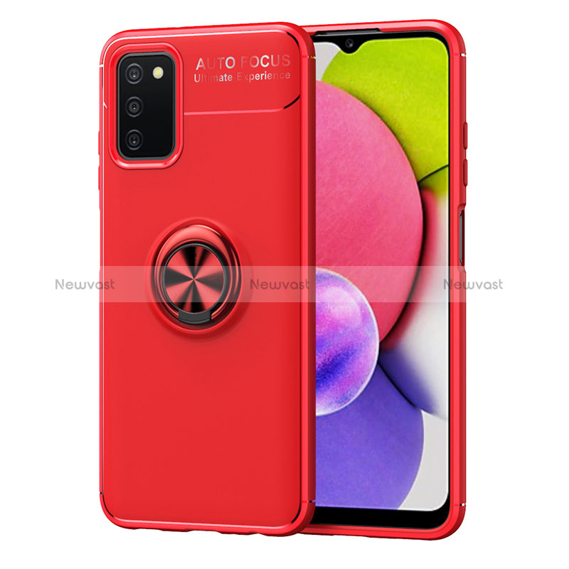 Ultra-thin Silicone Gel Soft Case Cover with Magnetic Finger Ring Stand JM1 for Samsung Galaxy F02S SM-E025F Red