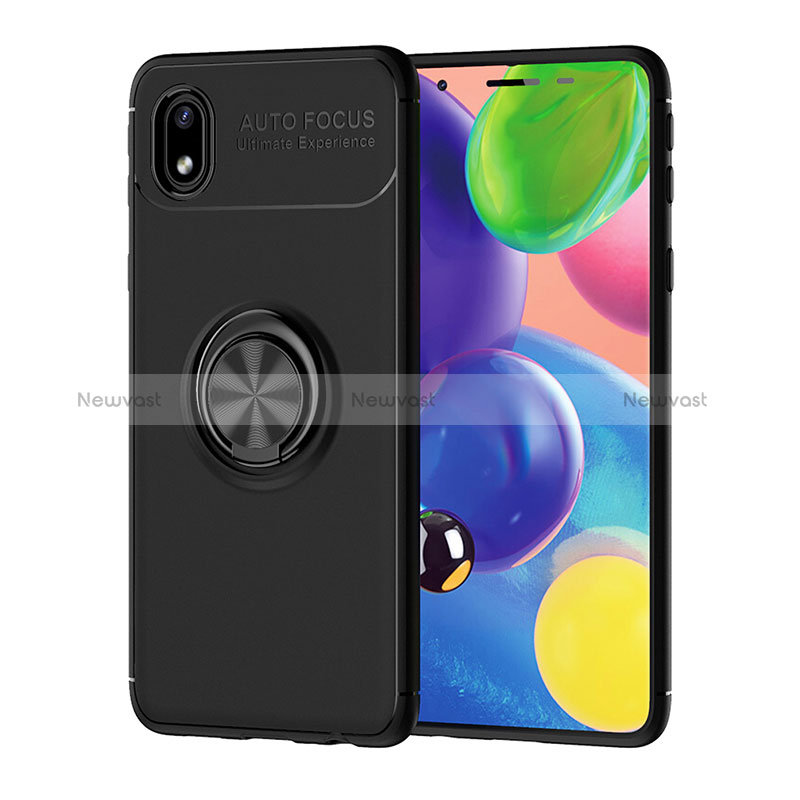 Ultra-thin Silicone Gel Soft Case Cover with Magnetic Finger Ring Stand JM1 for Samsung Galaxy M01 Core Black