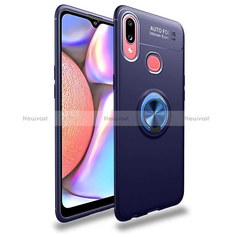 Ultra-thin Silicone Gel Soft Case Cover with Magnetic Finger Ring Stand JM1 for Samsung Galaxy M01s Blue
