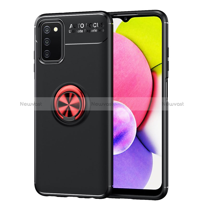 Ultra-thin Silicone Gel Soft Case Cover with Magnetic Finger Ring Stand JM1 for Samsung Galaxy M02s Red and Black