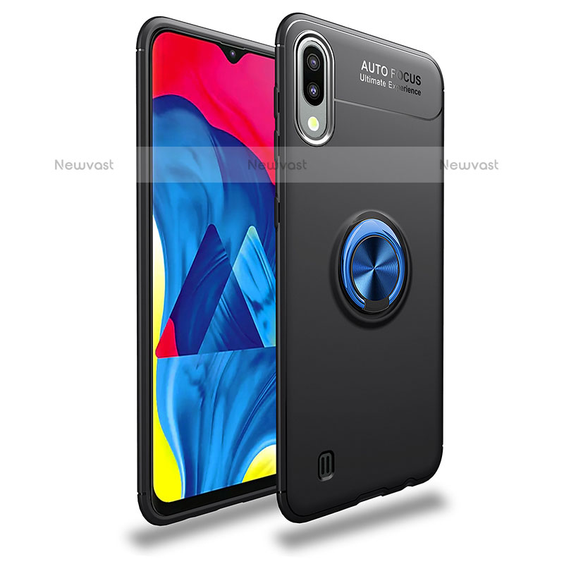 Ultra-thin Silicone Gel Soft Case Cover with Magnetic Finger Ring Stand JM1 for Samsung Galaxy M10 Blue and Black