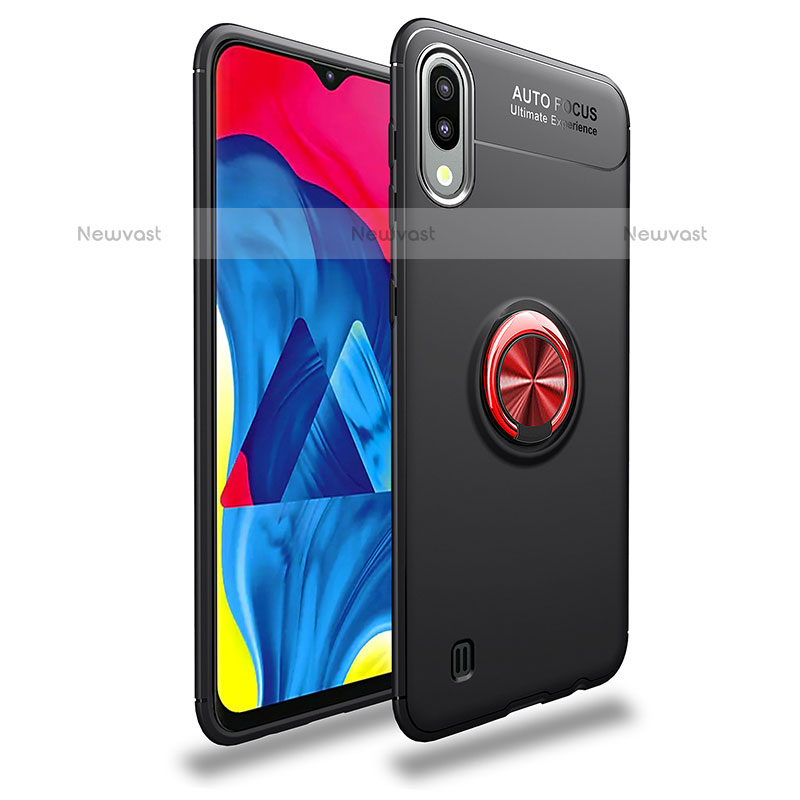 Ultra-thin Silicone Gel Soft Case Cover with Magnetic Finger Ring Stand JM1 for Samsung Galaxy M10 Red and Black