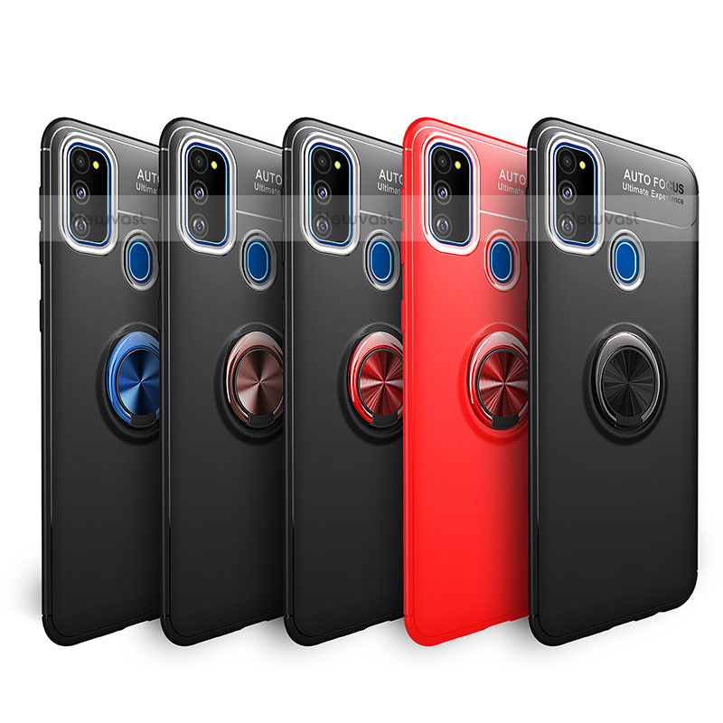 Ultra-thin Silicone Gel Soft Case Cover with Magnetic Finger Ring Stand JM1 for Samsung Galaxy M21