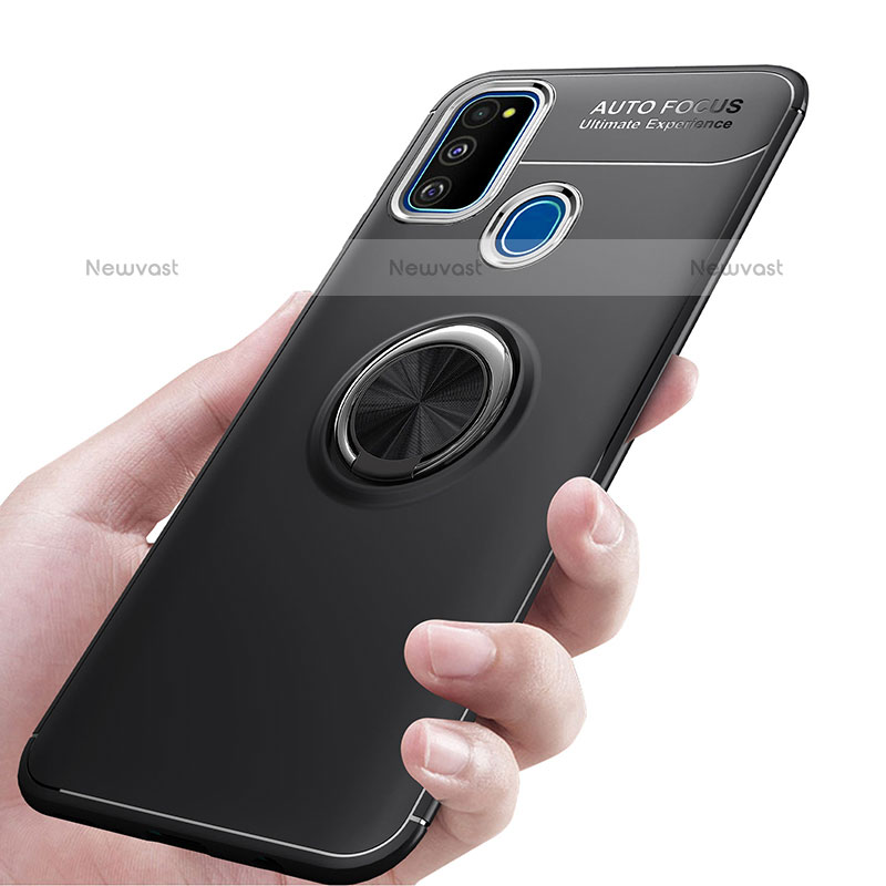 Ultra-thin Silicone Gel Soft Case Cover with Magnetic Finger Ring Stand JM1 for Samsung Galaxy M21