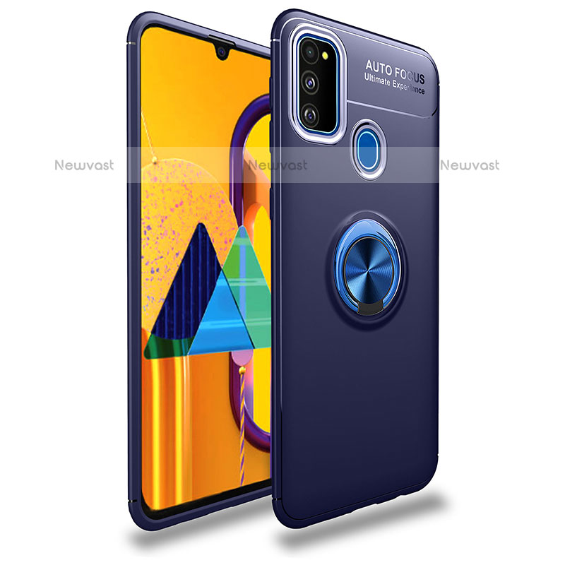 Ultra-thin Silicone Gel Soft Case Cover with Magnetic Finger Ring Stand JM1 for Samsung Galaxy M30s Blue