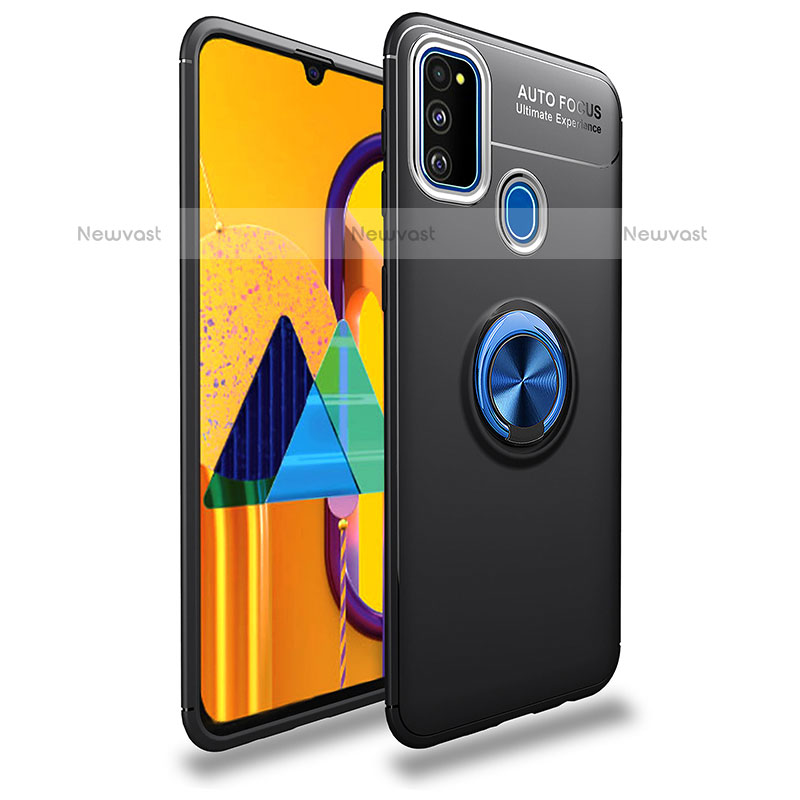 Ultra-thin Silicone Gel Soft Case Cover with Magnetic Finger Ring Stand JM1 for Samsung Galaxy M30s Blue and Black