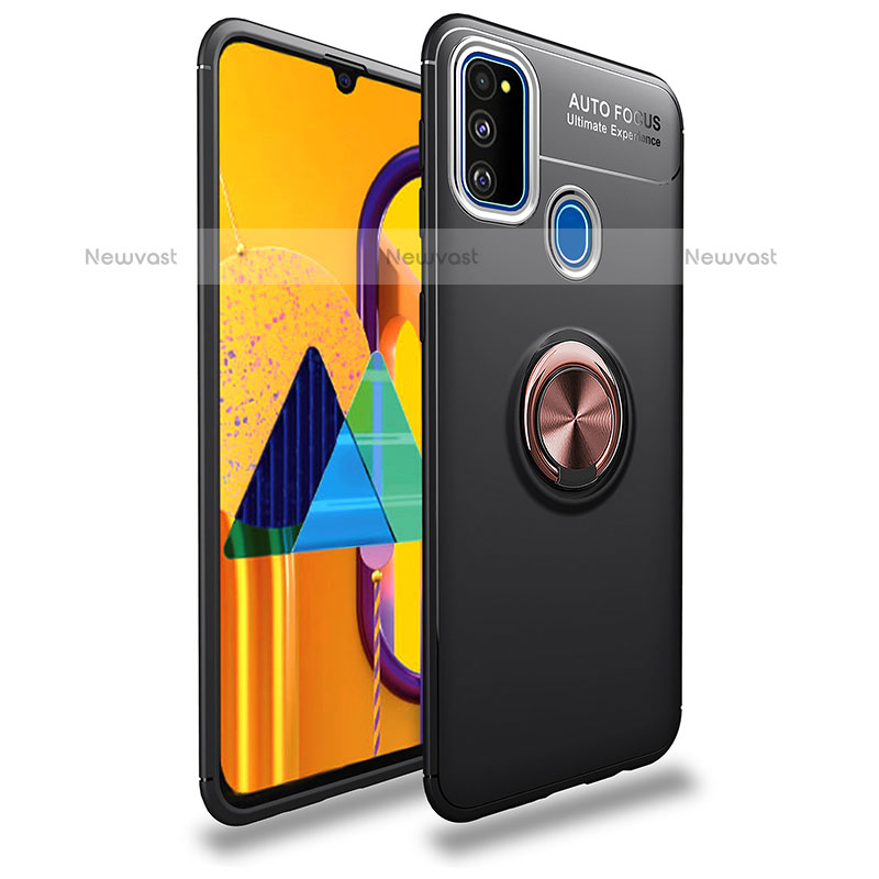 Ultra-thin Silicone Gel Soft Case Cover with Magnetic Finger Ring Stand JM1 for Samsung Galaxy M30s Gold and Black