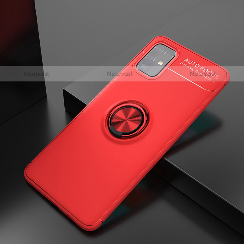 Ultra-thin Silicone Gel Soft Case Cover with Magnetic Finger Ring Stand JM1 for Samsung Galaxy M31s Red