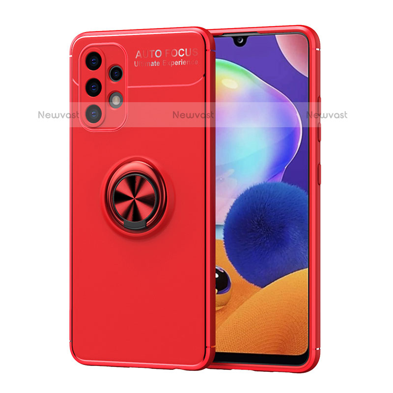 Ultra-thin Silicone Gel Soft Case Cover with Magnetic Finger Ring Stand JM1 for Samsung Galaxy M32 5G Red