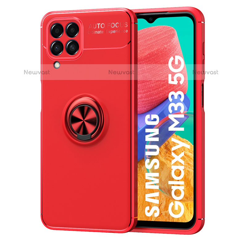 Ultra-thin Silicone Gel Soft Case Cover with Magnetic Finger Ring Stand JM1 for Samsung Galaxy M33 5G Red