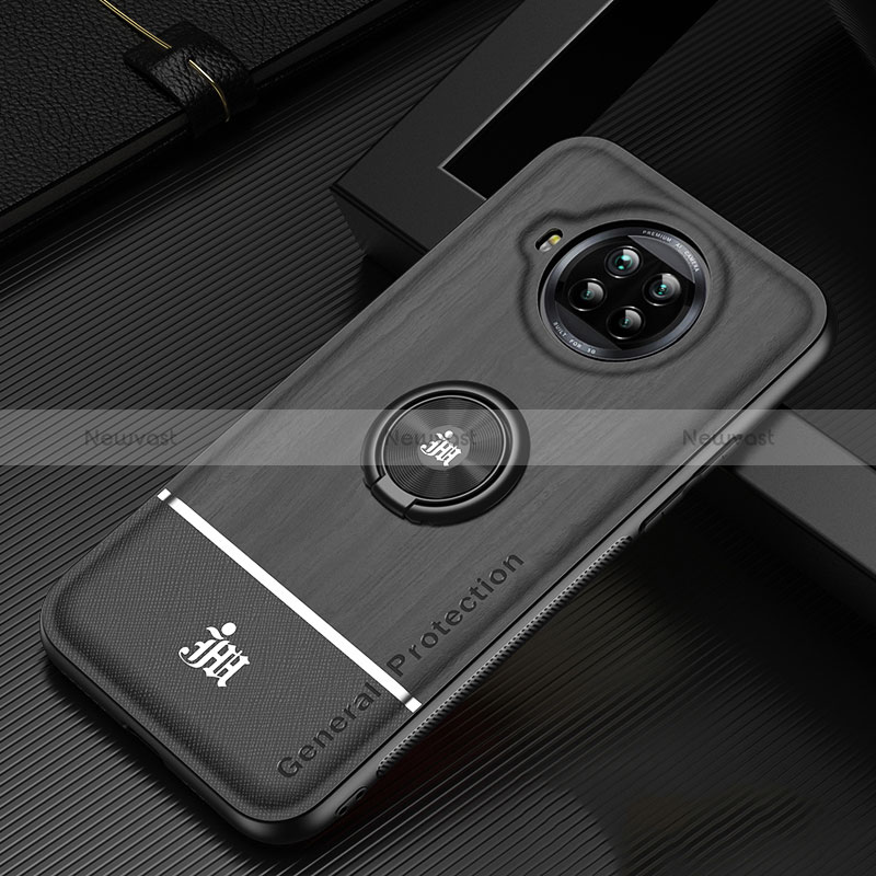 Ultra-thin Silicone Gel Soft Case Cover with Magnetic Finger Ring Stand JM1 for Xiaomi Mi 10i 5G Black