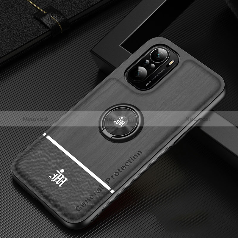 Ultra-thin Silicone Gel Soft Case Cover with Magnetic Finger Ring Stand JM1 for Xiaomi Mi 11i 5G Black