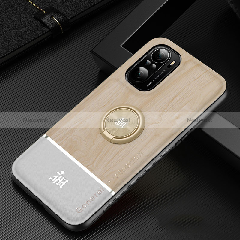 Ultra-thin Silicone Gel Soft Case Cover with Magnetic Finger Ring Stand JM1 for Xiaomi Mi 11i 5G Gold