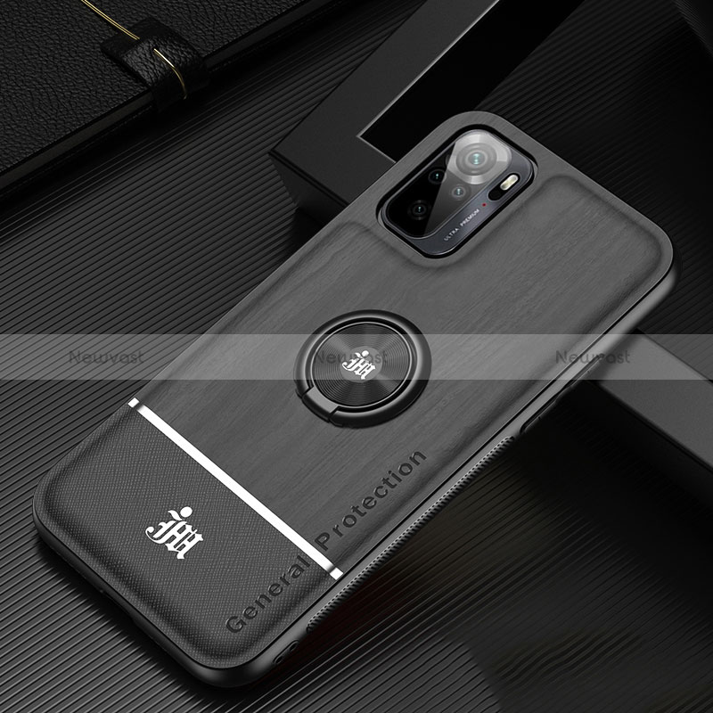 Ultra-thin Silicone Gel Soft Case Cover with Magnetic Finger Ring Stand JM1 for Xiaomi Poco M5S Black