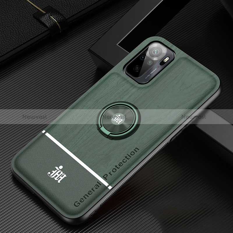 Ultra-thin Silicone Gel Soft Case Cover with Magnetic Finger Ring Stand JM1 for Xiaomi Poco M5S Green