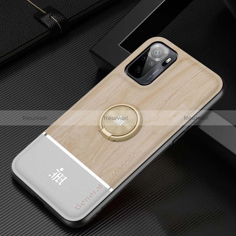 Ultra-thin Silicone Gel Soft Case Cover with Magnetic Finger Ring Stand JM1 for Xiaomi Redmi Note 10 4G Gold