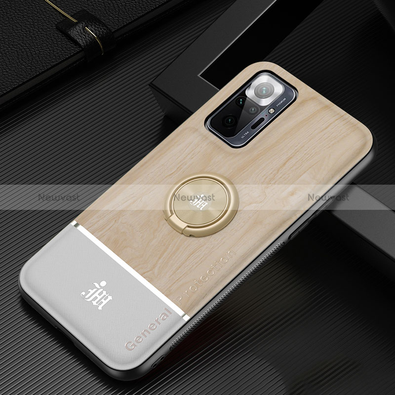 Ultra-thin Silicone Gel Soft Case Cover with Magnetic Finger Ring Stand JM1 for Xiaomi Redmi Note 10 Pro 4G Gold