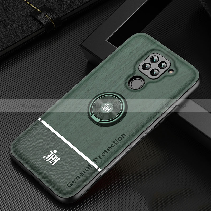 Ultra-thin Silicone Gel Soft Case Cover with Magnetic Finger Ring Stand JM1 for Xiaomi Redmi Note 9