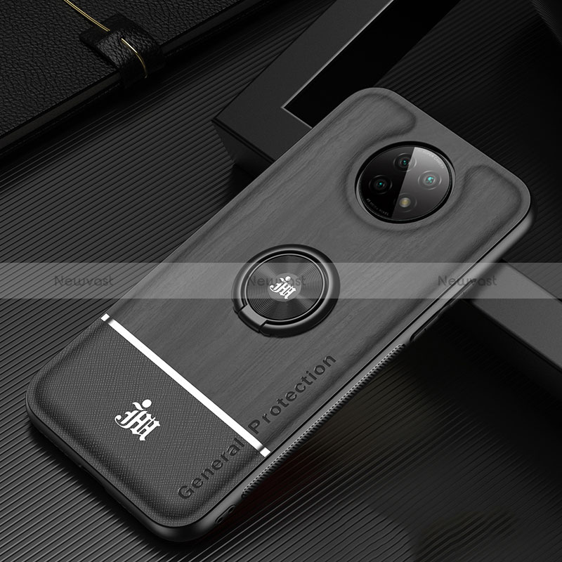 Ultra-thin Silicone Gel Soft Case Cover with Magnetic Finger Ring Stand JM1 for Xiaomi Redmi Note 9 5G Black