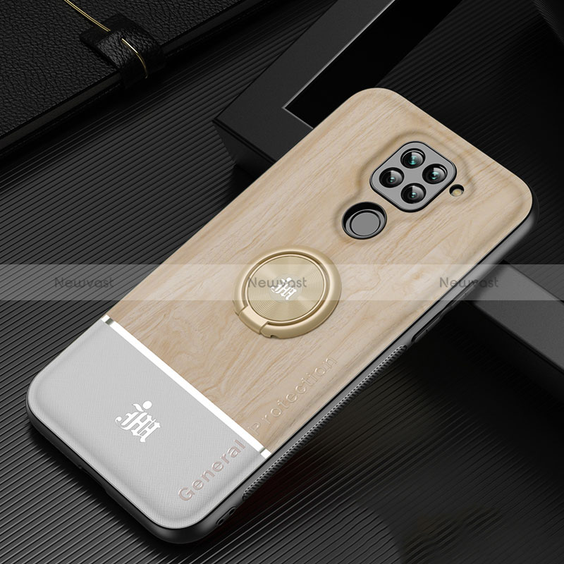 Ultra-thin Silicone Gel Soft Case Cover with Magnetic Finger Ring Stand JM1 for Xiaomi Redmi Note 9 Gold